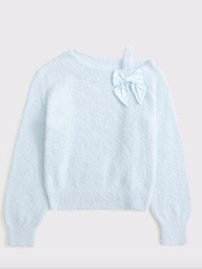 abercrombie kids White fuzzy sweater with satin bow